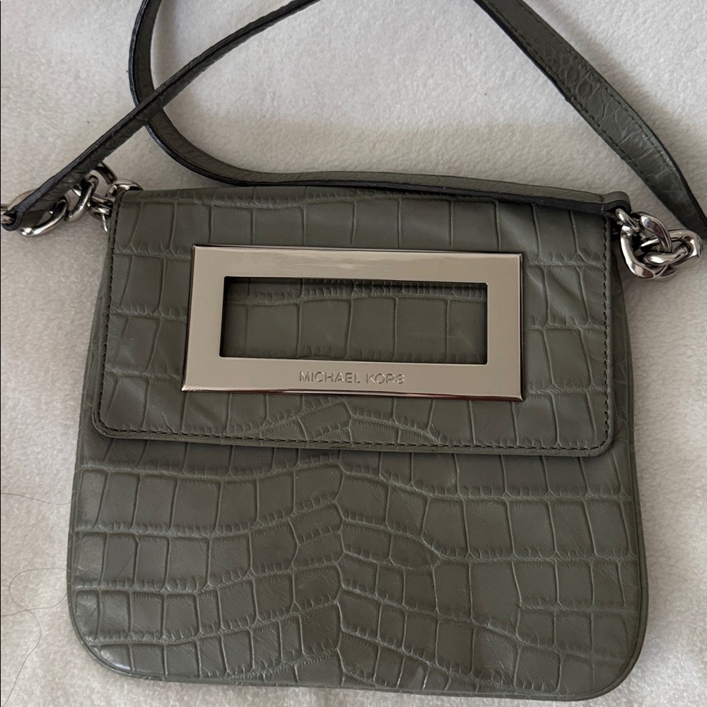 Michael Kors Gray Croc-Embossed Crossbody Bag